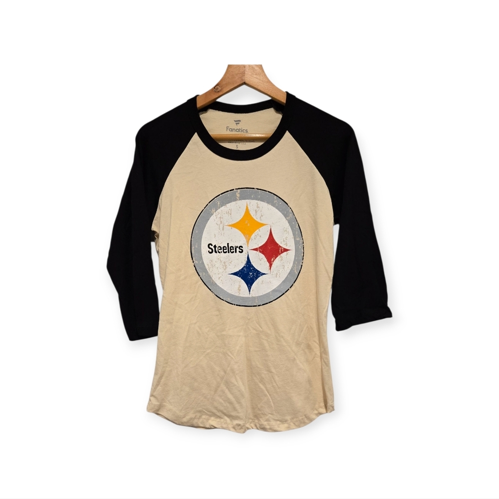 Fanatics Women Steelers 3/4 Sleeve Shirt - Black and Tan - Picture 1 of 3
